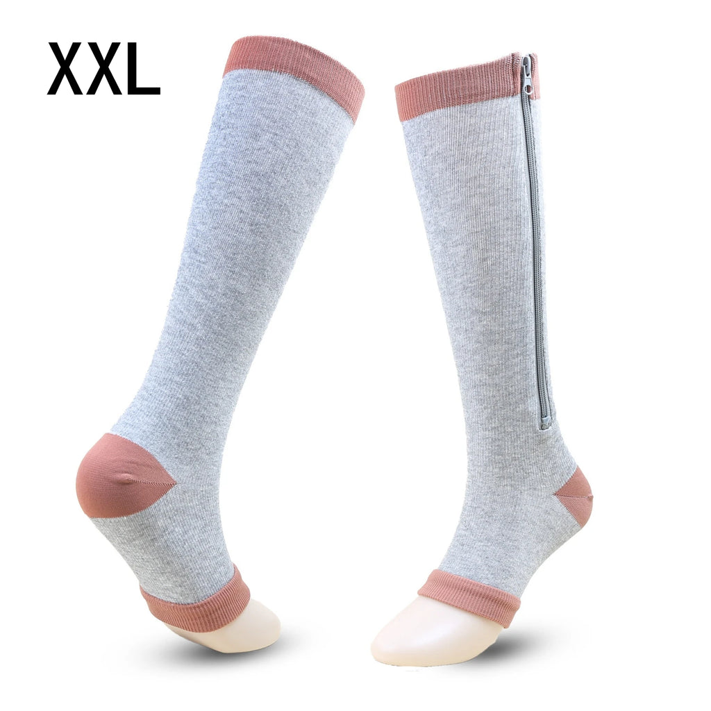 Zipper Compression Socks Women Men High Elasticity Nylon Closed Toe Pressure Stocking For Edema