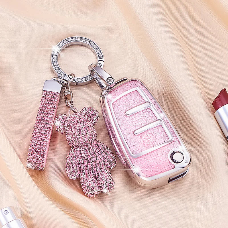 Luxury Diamond Pattern TPU for Audi A1 A3 A4 A5 A6 A7 Q3 Q5 S6 B6 B7 B8 C6 8P 8V 8L TT RS Flip Car Key Case Cover Fob Keychain