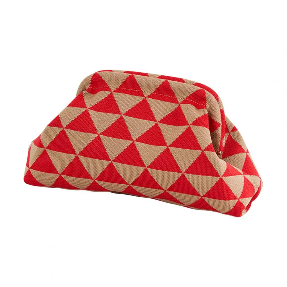 Women Clutch Bag Striped Print Dumpling Clutch Knitted Purse Summer Beach Bag Travel Dating Handbag Cloud Shape Coin Purse