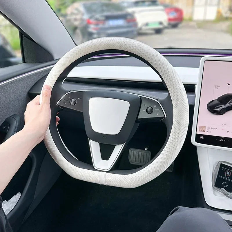 PU Leather Steering Wheel Cover for Tesla Model Y Juniper Anti Slip Steering Replacement Protect Cover Interior Accessories