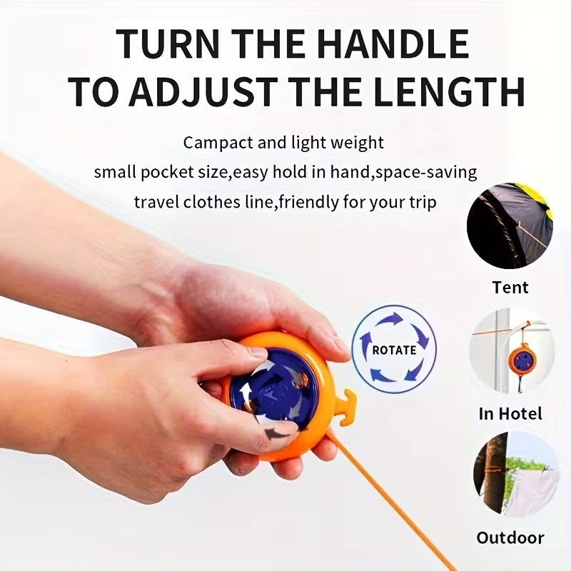 Portable, windproof, and non-slip clothesline for outdoor travel;retractable,drill-free,and invisible clothesline for indoor use