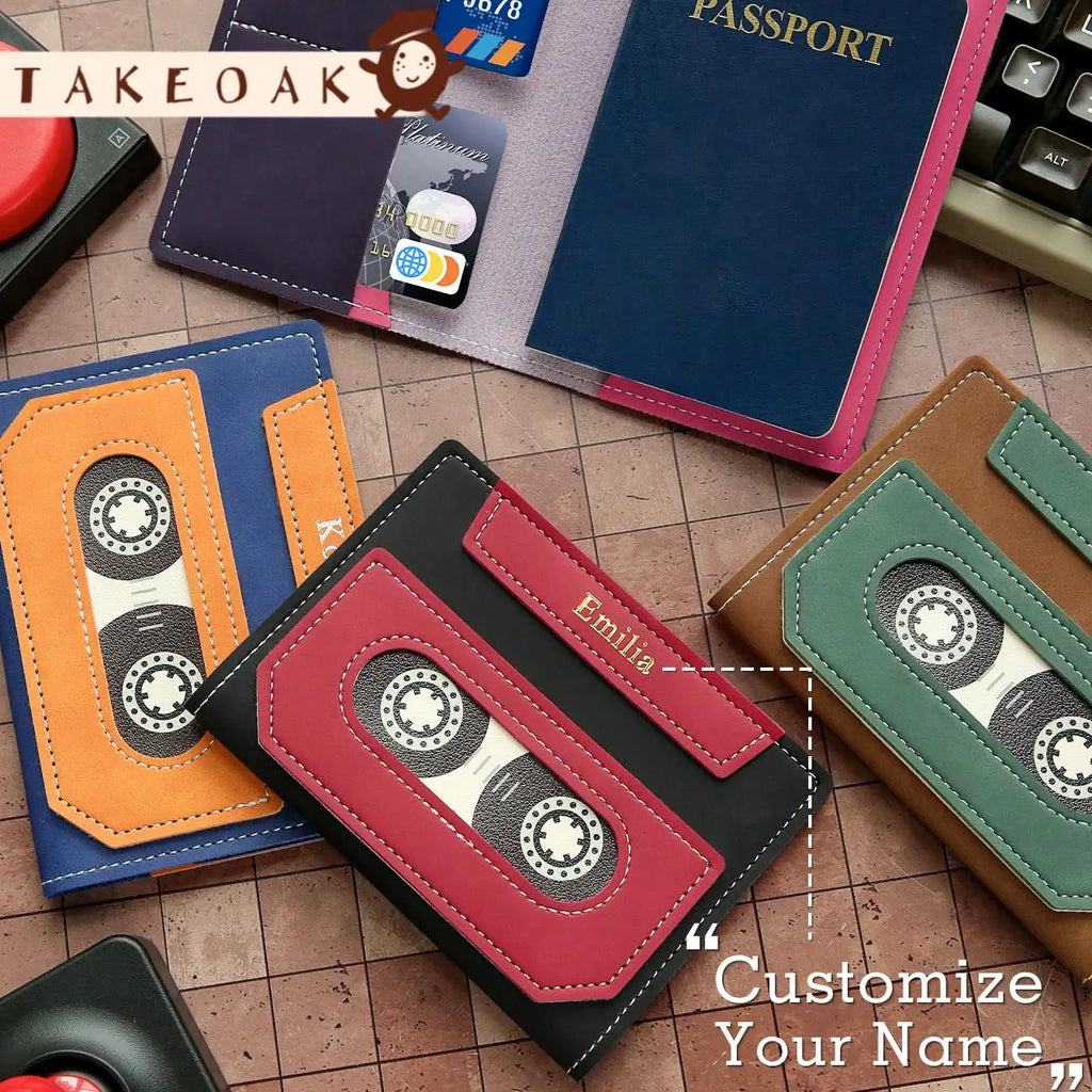 Custom Cassette Tape Passport Cover with Name Personalized Retro Cassette Tape Passport Holder Custom Name PU Leather TravelGift