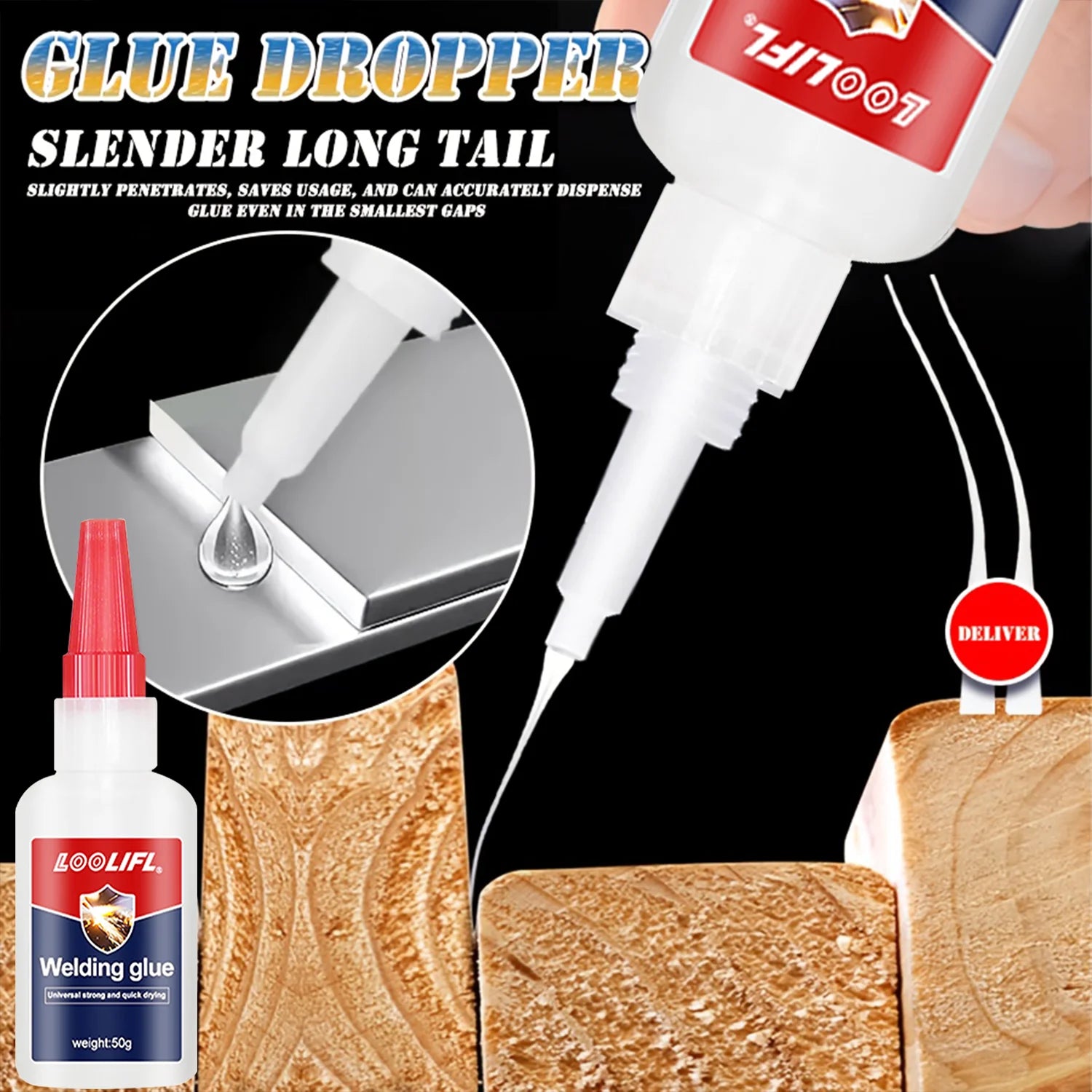 LOOLIFL 7PCS 50ml Super glue High Strength Quick-drying Cyanoacrylate Adhesive for leather, rubber, wood, Metal Liquid glue 20g