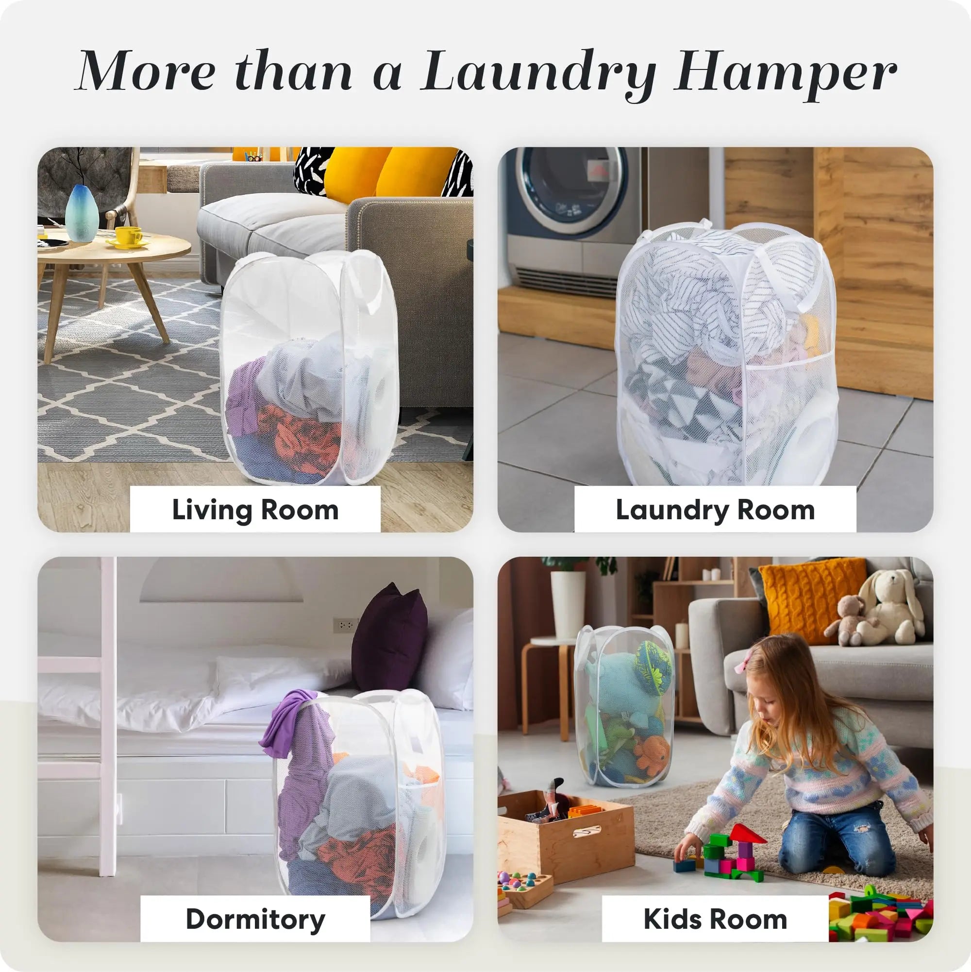 Pop Up Mesh Laundry Basket Foldable Dirty Clothes Hamper Breathable Washing Bin with Side Pocket for Bathroom College Dorm Room