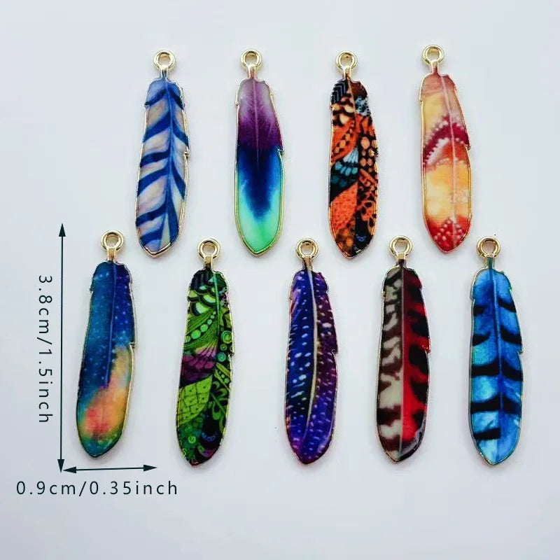 12pcs alloy printed peacock feather pendant, DIY jewelry making earrings, keychain accessories