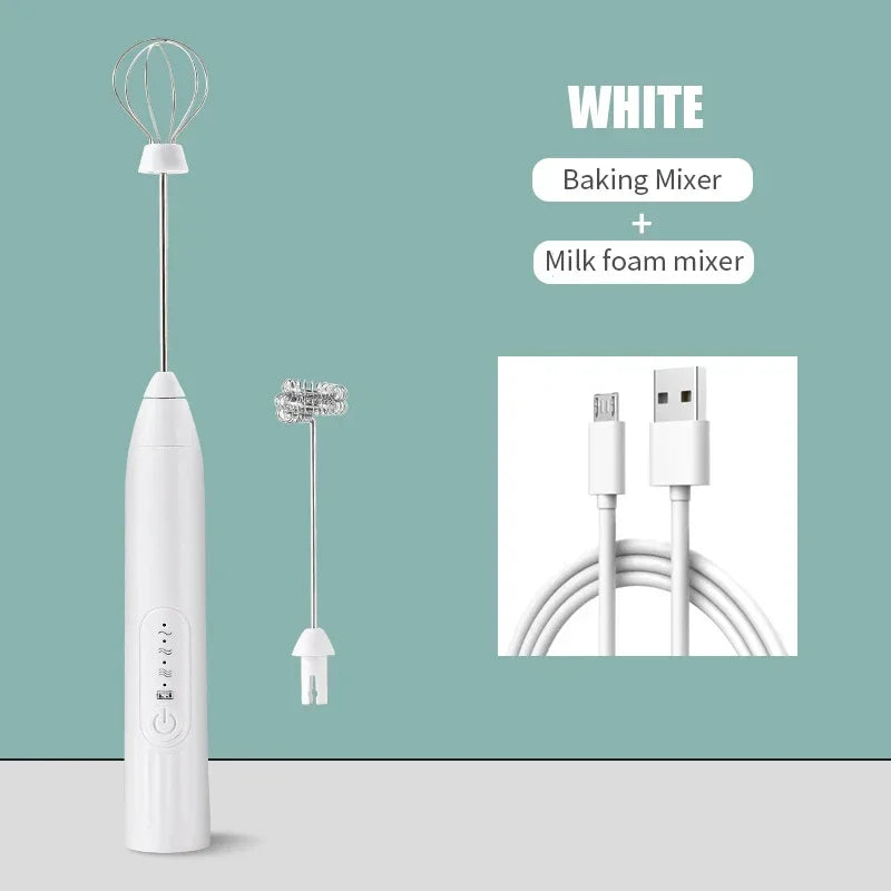 2 in 1 USB Rechargeable Electric Egg Beater Whisk Coffee Mixer Double Heads Milk Frothers  Baking Stirrer Kitchen Gadgets