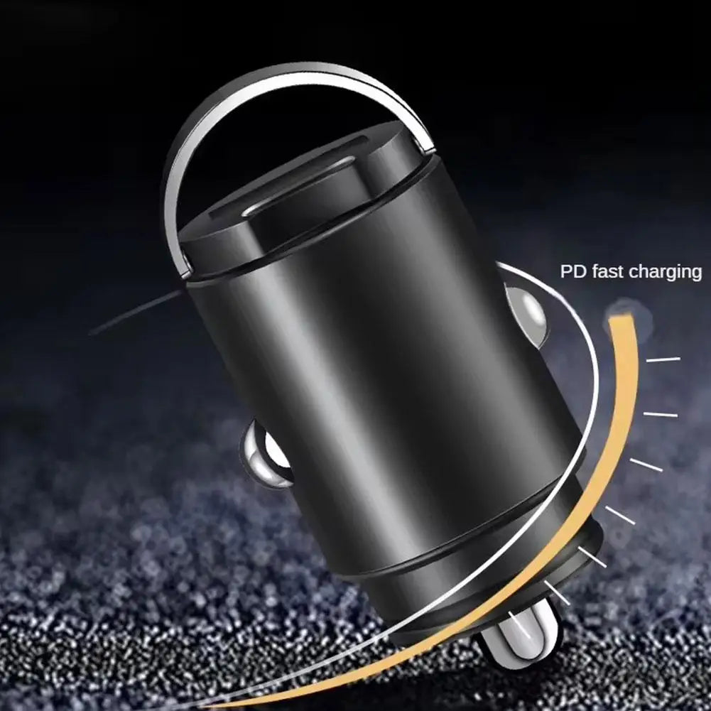 30W Car Cigarette Lighter Charger USB Type C Car Charger PD3.0 Mini Metal Dual USB Fast Charging Adapter