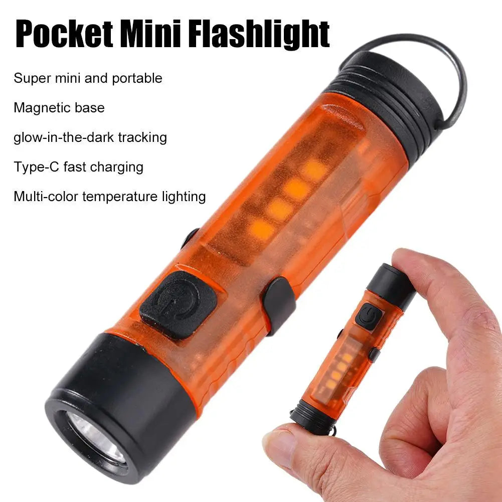 Pocket Mini Flashlight Outdoor LED Key Clip Cap Torch Long Endurance USB Rechargeable Emergency For Hiking Camping Trail