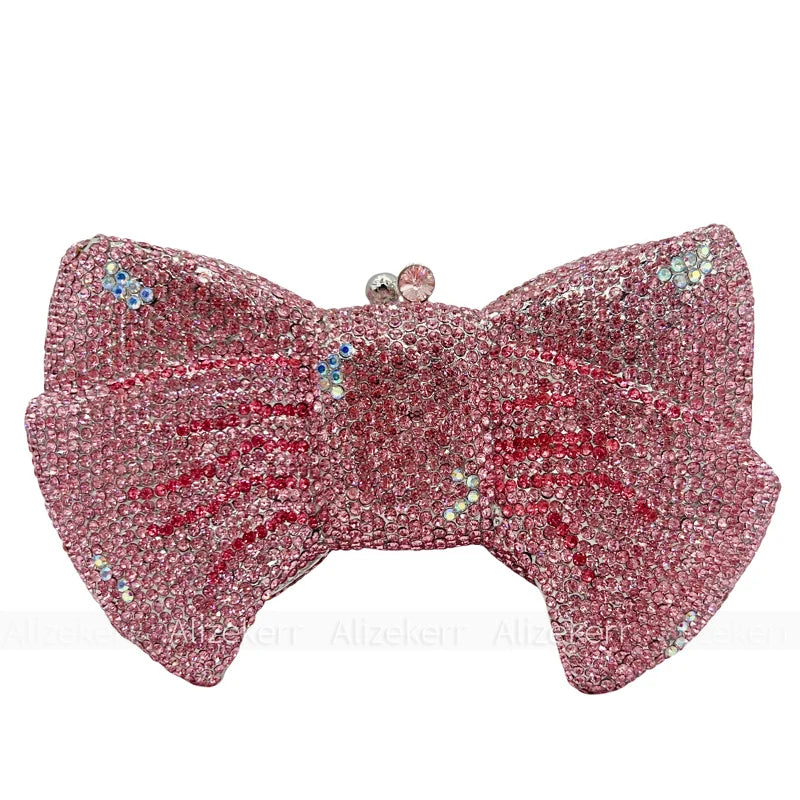 Alizekerr Bow Crystal Evening Bags Women Classy Sparkling Diamond Metal Clutch Purses And Handbags High Quality Wedding Party