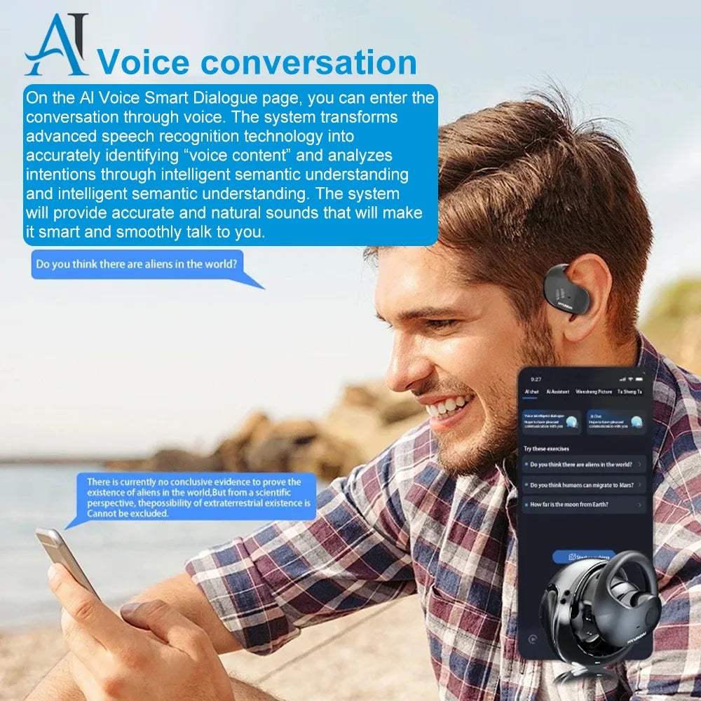AI Translator Headphones 144 Languages Real Time Two-Way Translation Bluetooth Headset for Business Wireless Waterproof Earbuds
