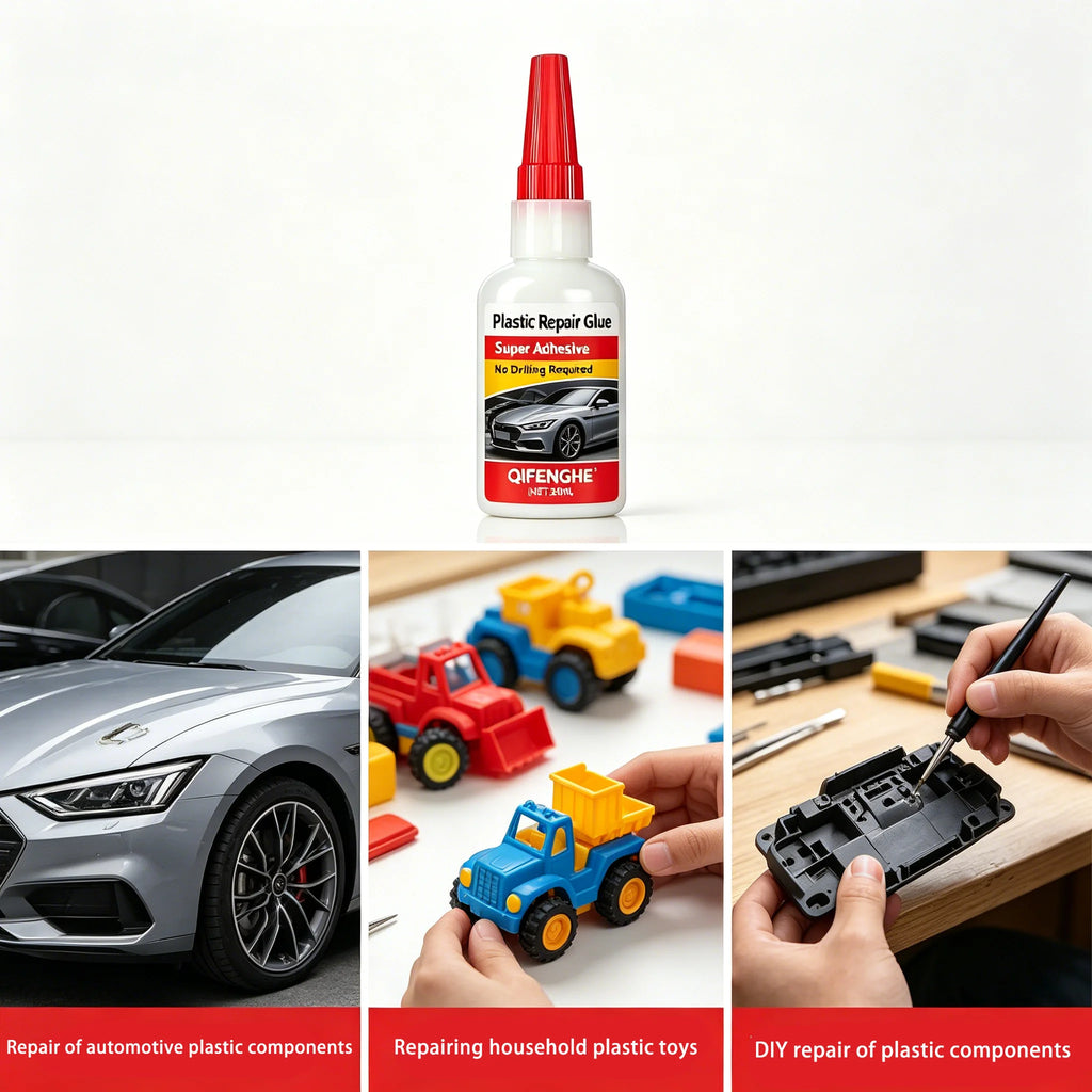Plastic Repair Glue, Super Adhesive High Strength Bond, Quick-Drying Formula, No Drilling Required for Universal Plastic Repair