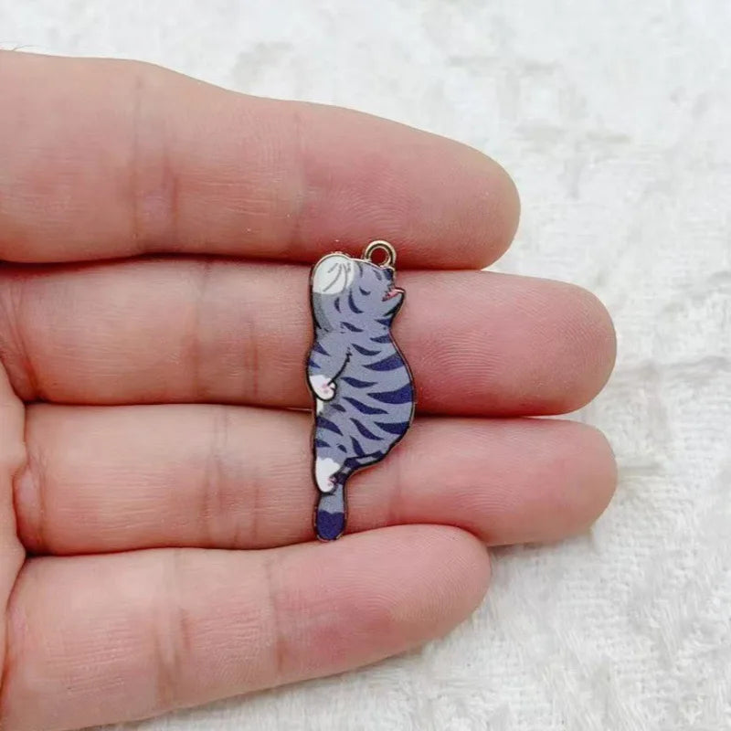 10pcs Cute Cat Printed Cartoon DIY Alloy Drip Oil Accessories Keychain Pendant Necklace Pendant Decoration