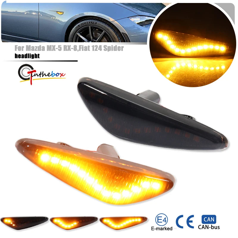 2Pcs LED Dynamic Car Turn Signal Lights For Mazda 5 CW 6 GH MX-5 ND RX-8 Car Side Marker Lights For Fiat 124 Spider Abarth