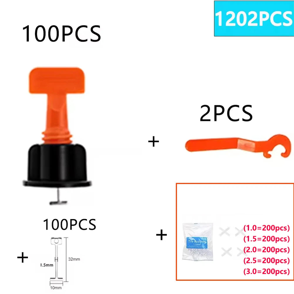 11-1202PCS Floor Tile Leveling System Clips Construction Tool Set Leveler Adjuster Tile Wall Laying Manual Tools Locator Spacers