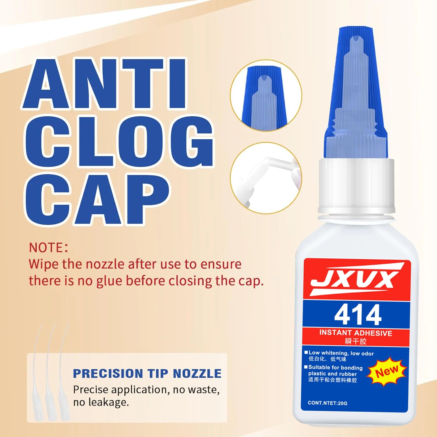 JXVX-20g strong transparent adhesive is used for ceramic repair and rapid repair of porcelain, ceramics, cups and DIY technology