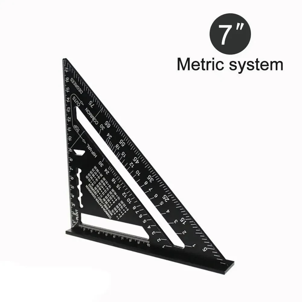 7Inch Triangle Ruler Measurement Tool Aluminium Alloy Carpenter Tools Inch Metric Angle Ruler Speed Square Woodworking Tools