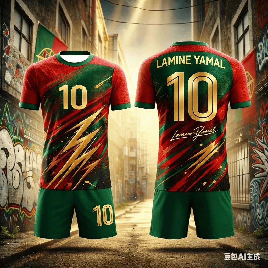 Fashion New Yamal No.10 3D Breathable Football Summer Children's Adult T-shirt Shorts Loose Set Parent Child Clothing