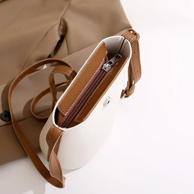 Cross border premium soft leather crossbody women's phone bag 2026 new commuting simple shoulder bucket bag small bag