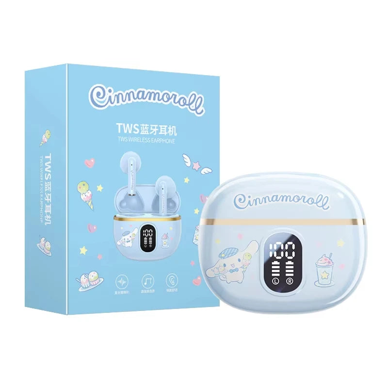 Original Sanrio TWS Bluetooth Earphones Clear Case Kuromi Wireless Headset Hello Kitty In-Ear Sport Noise Reduction Headphone