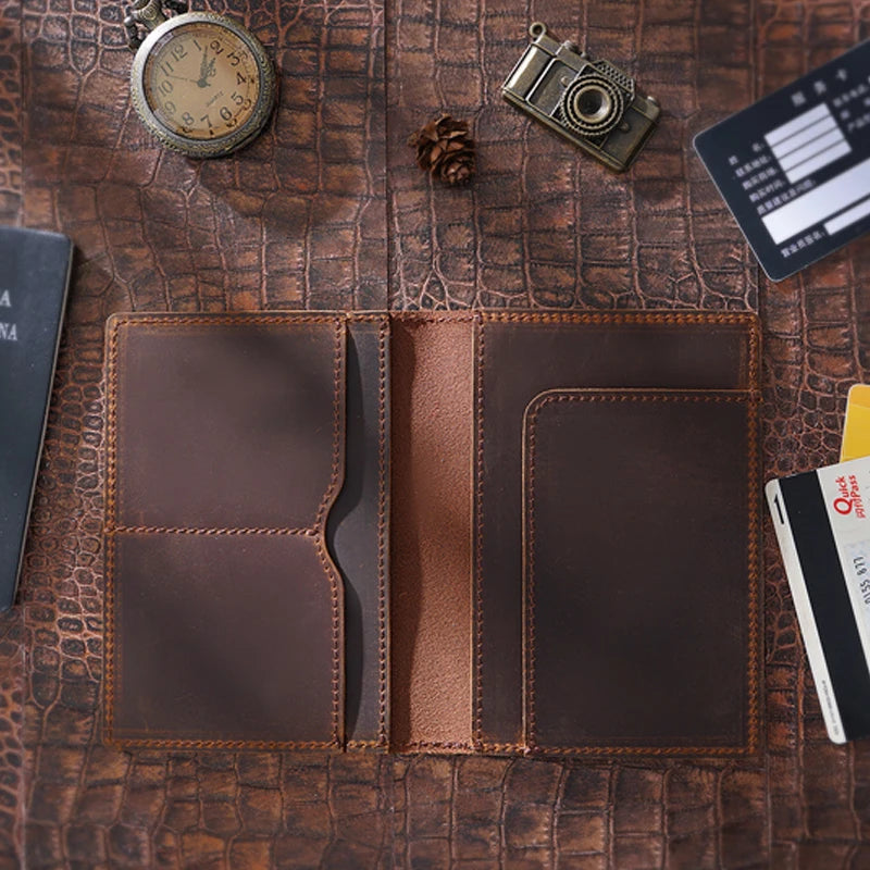 Genuine Leather Passport Holder for Men - Vintage Travel Wallet, Handmade Cowhide Document Organizer, RFID Blocking Cover