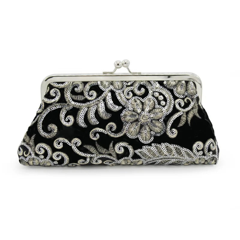 New Women's Velvet Cheongsam Bag Bridal Vintage Dinner Handbags Prom Cocktail Party Evening Bags Embroidered Chain Clutch Purses