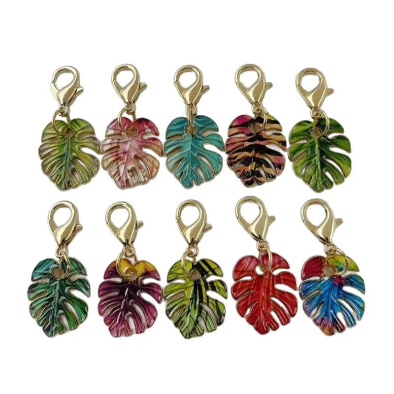 10pcs Alloy Drip Oil Colored Leaf Keychain Bohemian Beach Leaf Pendant Pendant