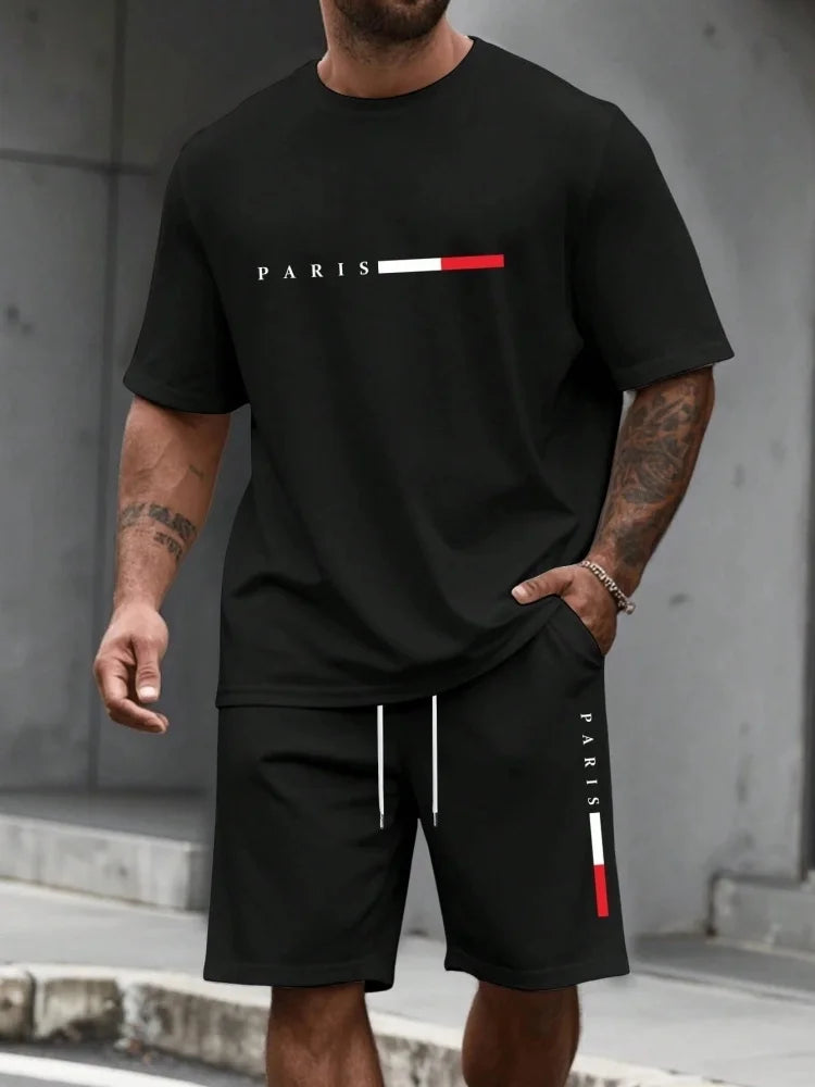 Men's Tracksuit 2 Piece O-neck Short Sleeve Shirt Shorts Set Men's Running Suit Plus Size T shirts Man Clothing Summer T-shirt
