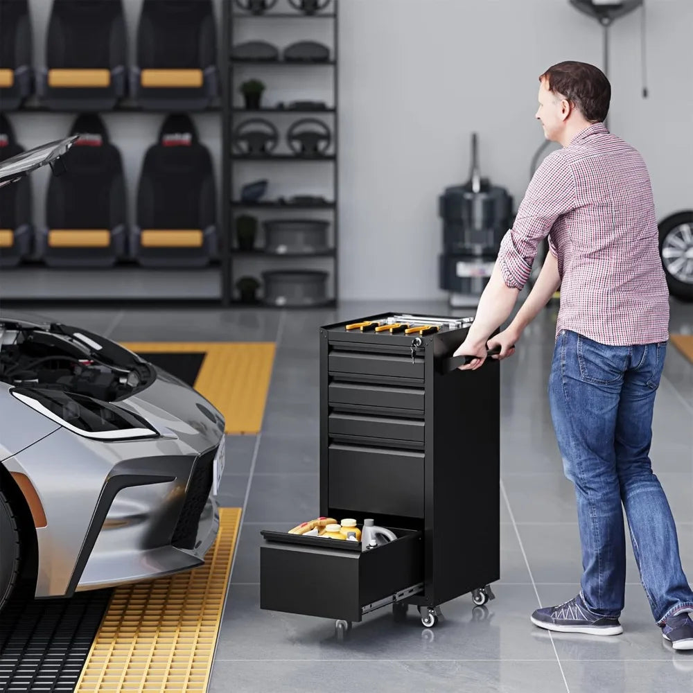 5-Drawer Metal Tool Storage Cabinet with Wheel,Rolling Tool Chest with Drawer and Locking Keys,Heavy Duty Tool Storage Organizer