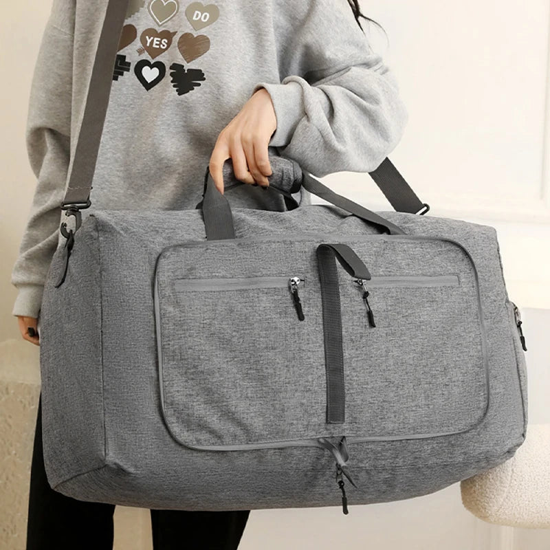 Fmeida 65L Duffle Bag with Shoes Compartment, Foldable Travel Duffel Bags for Men Women, Large Packable Travel Bag Water Repellent & Tear Resistant