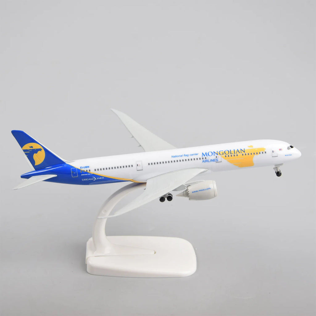 20cm Mongolian B787 Diecast Metal Toy Airplane Model Kit with Landing Gear Wheels for Collections Display or Boys Gift