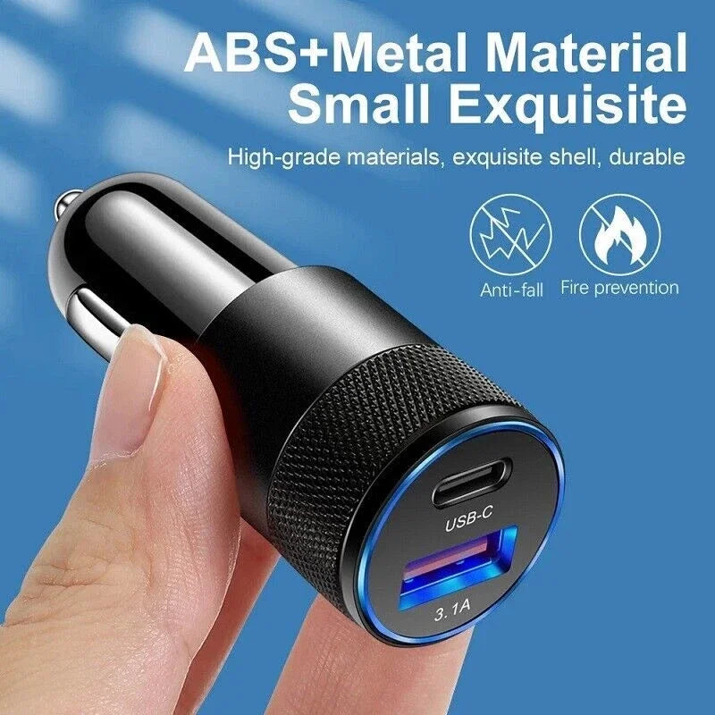 1Pack 15W 2 Port PD USB-C Fast Charging Car Charger Adapter USB+PD Universal For iPhone 17 16 Pro MAX For Samsung Car Charger
