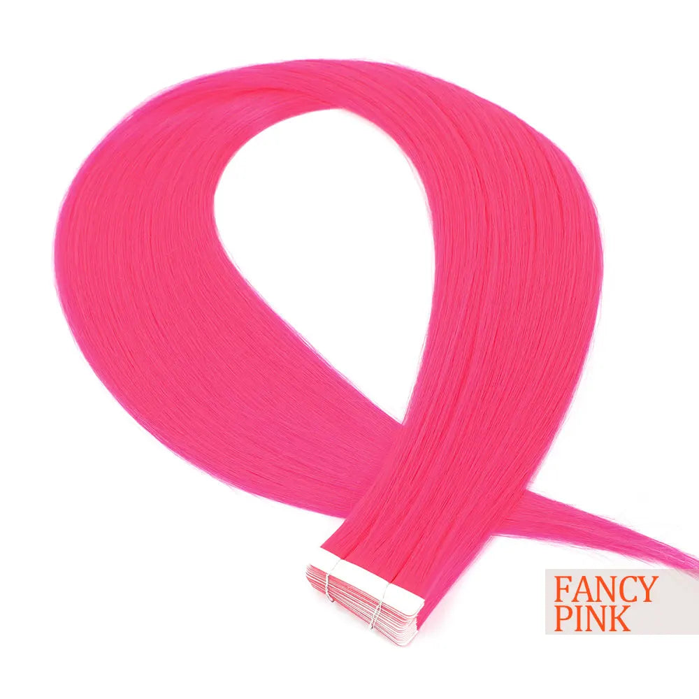 26" Straight Tape In Hair Extensions 20pcs 50 Grams Heat Resistant Fiber Colored Tape In Hair Double Sided Adhesives Hair