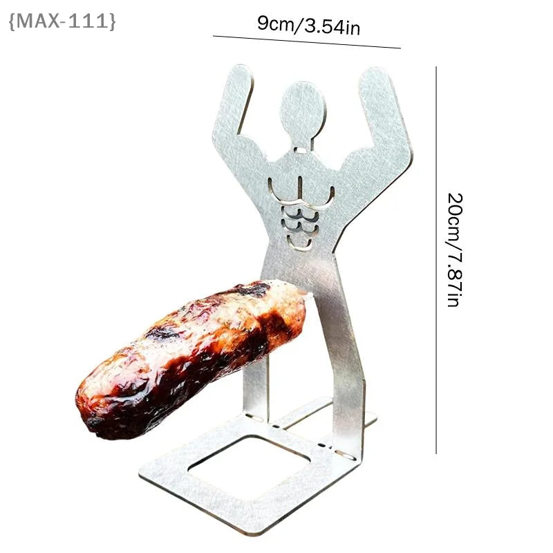 【MAX-111】Muscle Man Stainless Steel Hot Dog Grill Rack - Sausage Holder for BBQ Outdoor Cooking Funny Birthday Gift【W1】