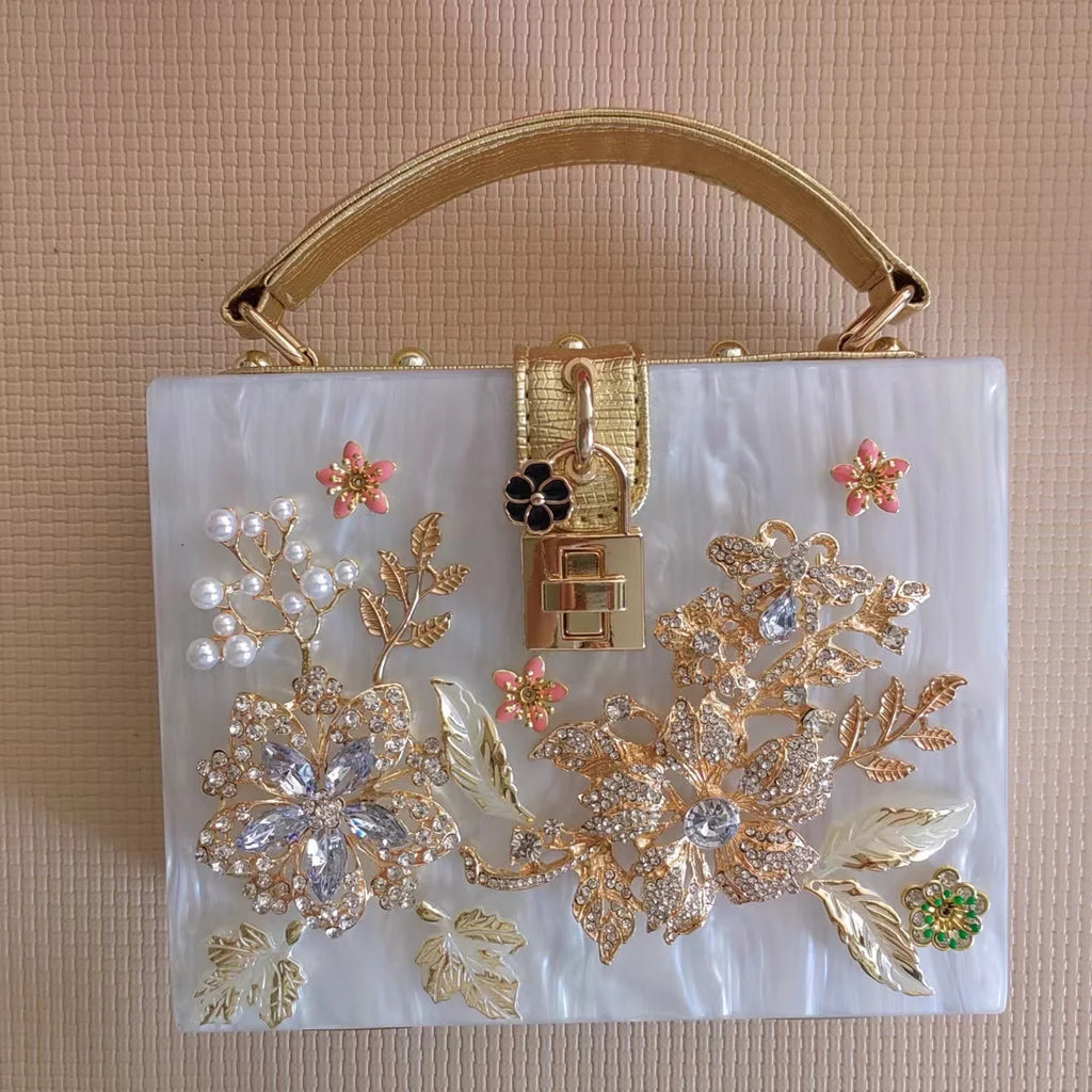 Luxury Designer Shimmer Acrylic Box Glitter Rhinestones Diamond Evening Bag Wedding Party Clutch Purse Shoulder Messenger Bag