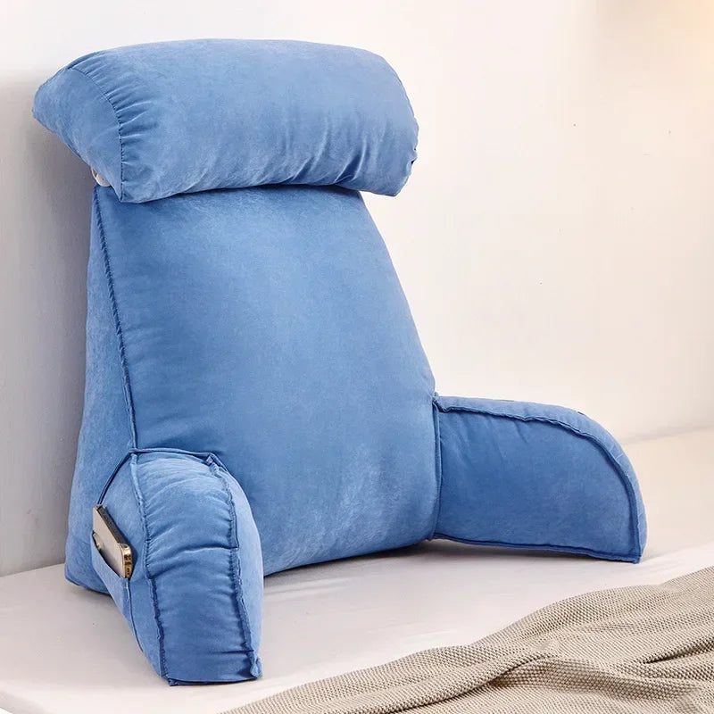 Large backrest reading pillow with arm and neck pillow filled with pearl cotton for comfortable and full support.