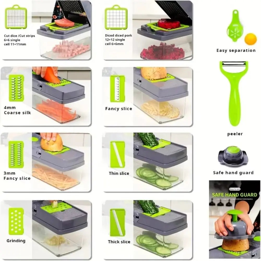 16-In-1 Function Kitchen Vegetable Cutter Potato Peeler Compact Fruit Slicer Portable Carrot Grater Kitchen Tools