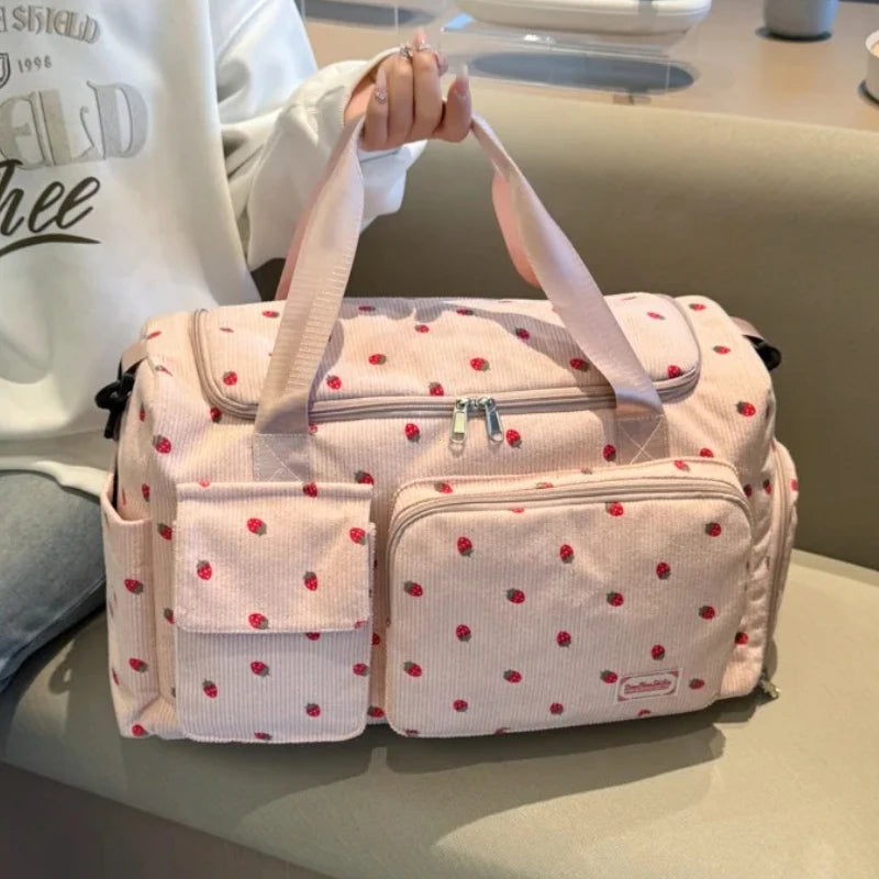 Corduroy Travel Tote Bag Large Capacity Carry On Travel Bag With Shoe Compartment Sports Fitness Bags For Women Duffle Bags