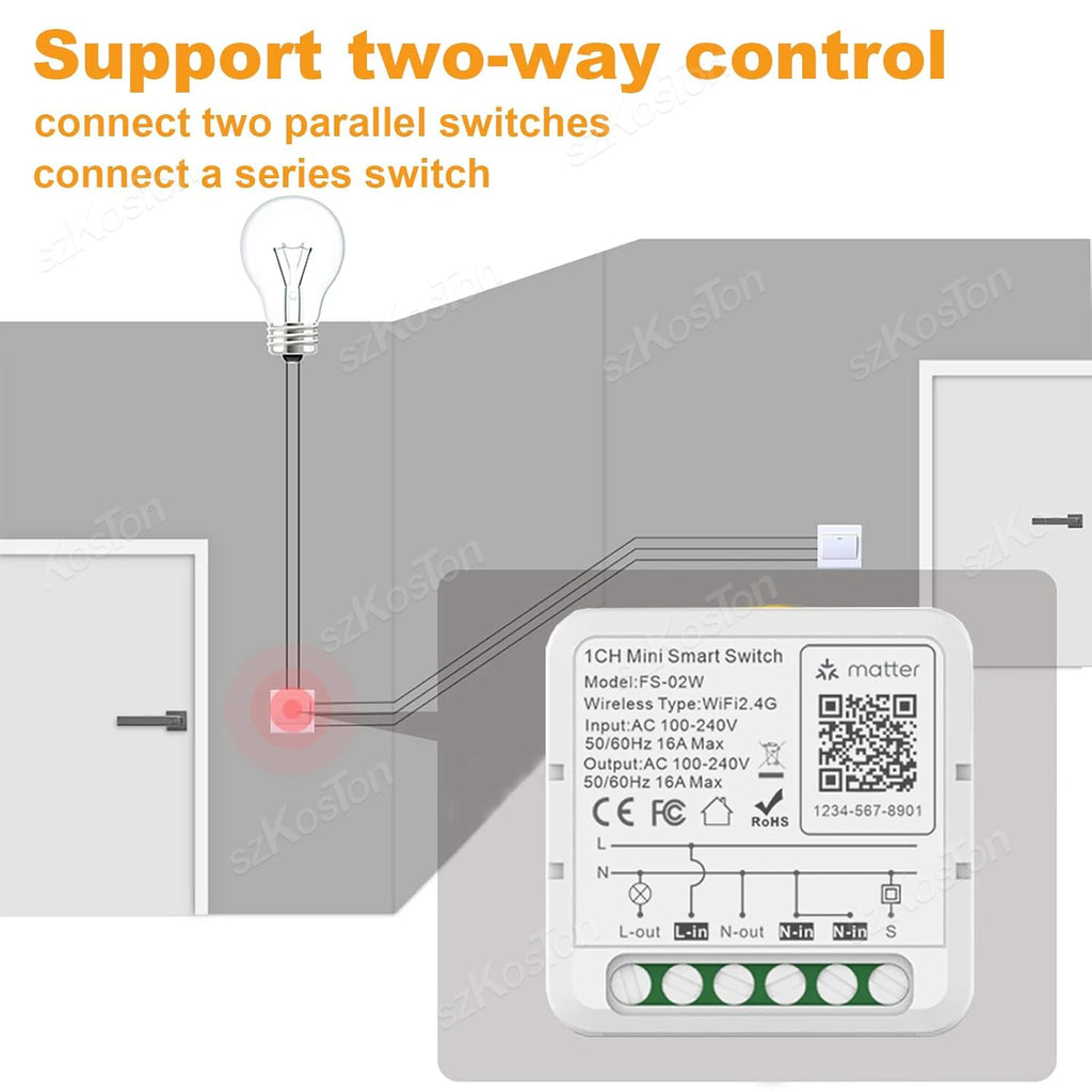 Matter WIFI Smart Switch 1 CH Module Automation Relay Smart Breaker Voice Control Homekit Siri Alexa Google Home