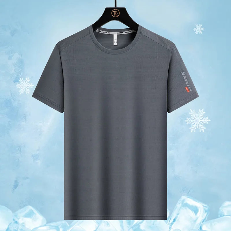 Summer Outdoor Mountaineering Hiking Sweat Absorbing Quick Drying Ice Silk T-shirt Fashion Trend Round Neck Short Sleeve T-shirt