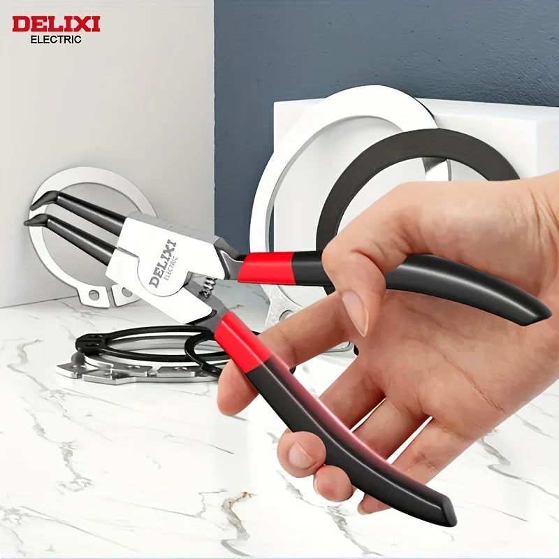 DELIXI ELECTRIC 5 Inch Circlip Pliers Set,Internal External Snap Ring Pliers,High Carbon Steel with Spring for Machinery Repair