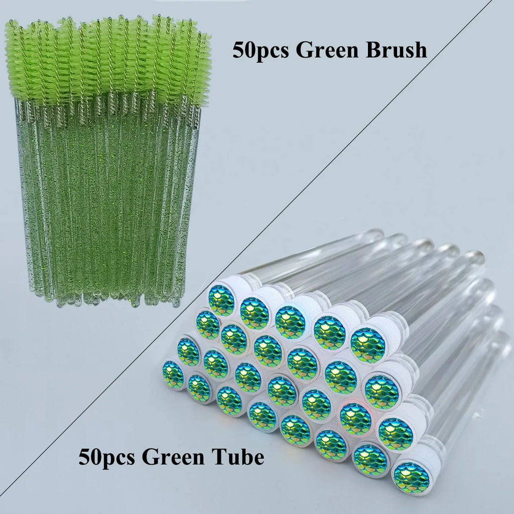 50pcs Reusable Mascara Wand Tube for Eyelash Extension Spoolies Cleaning Eyebrow Brush Shiny Resin Drill Replaceable Dust-proof