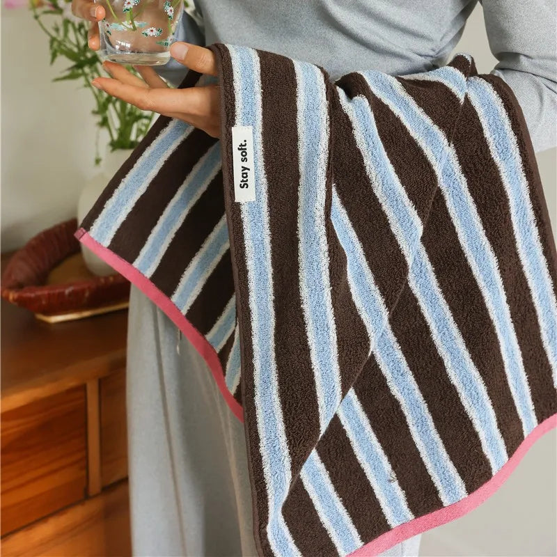 Autumn Winter Striped Bath Towel Cotton Plush Washed Washcloth Worsted Soft Absorbent Bathroom Towels For Man Women Dropshipping