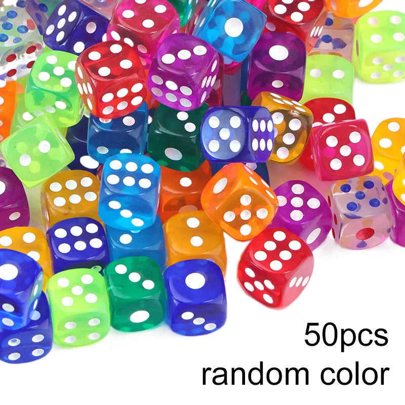 10/20/50pcs Dice 14mm Transparent Colorful 6Sided Acrylic Rounded Edges Dice for Table Board Games Party Entertainment Props TMZ