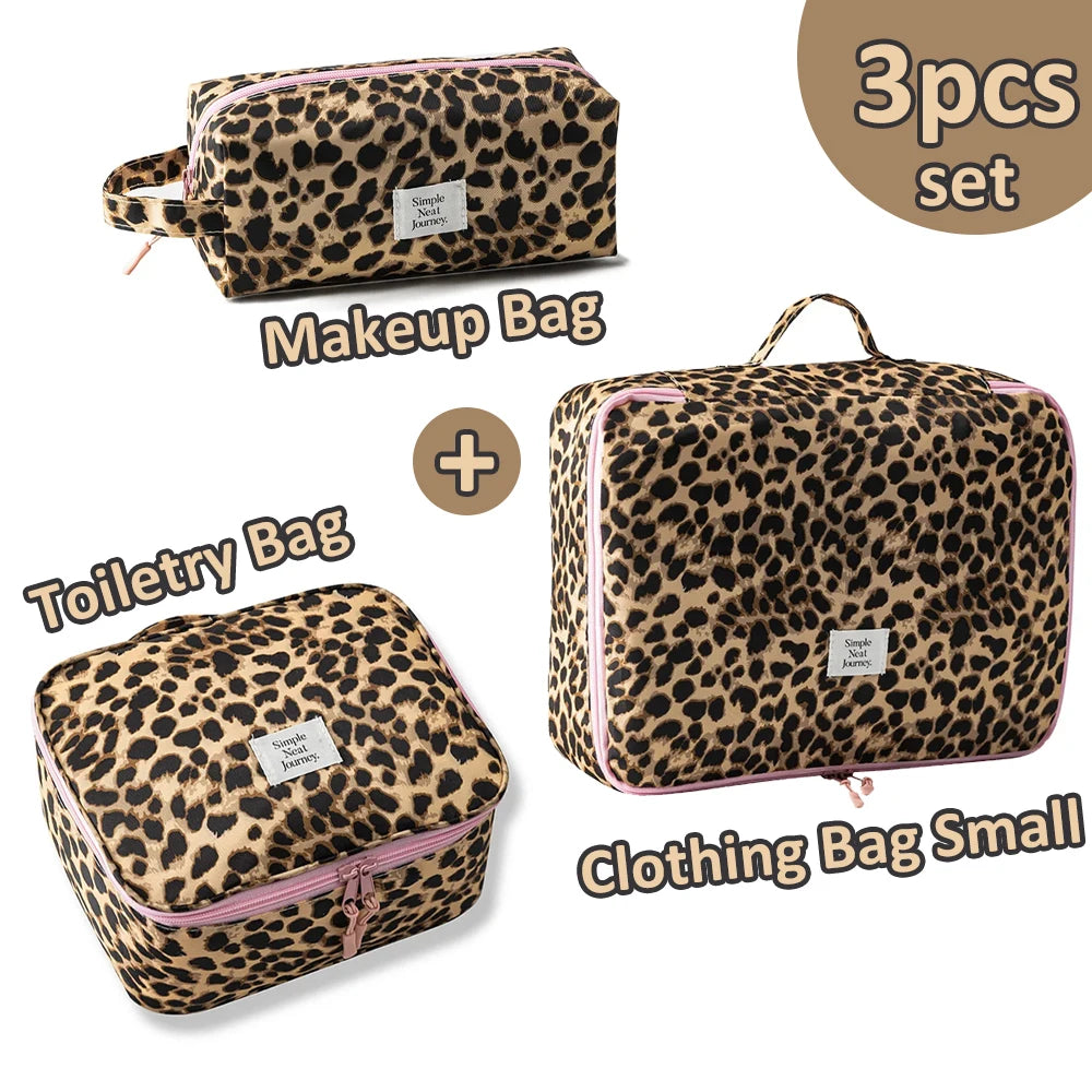 Leopard Makeup Bag Toiletry Clothing Travel Organizer Large Capacity Waterproof Portable for Women Business Trip Luggage