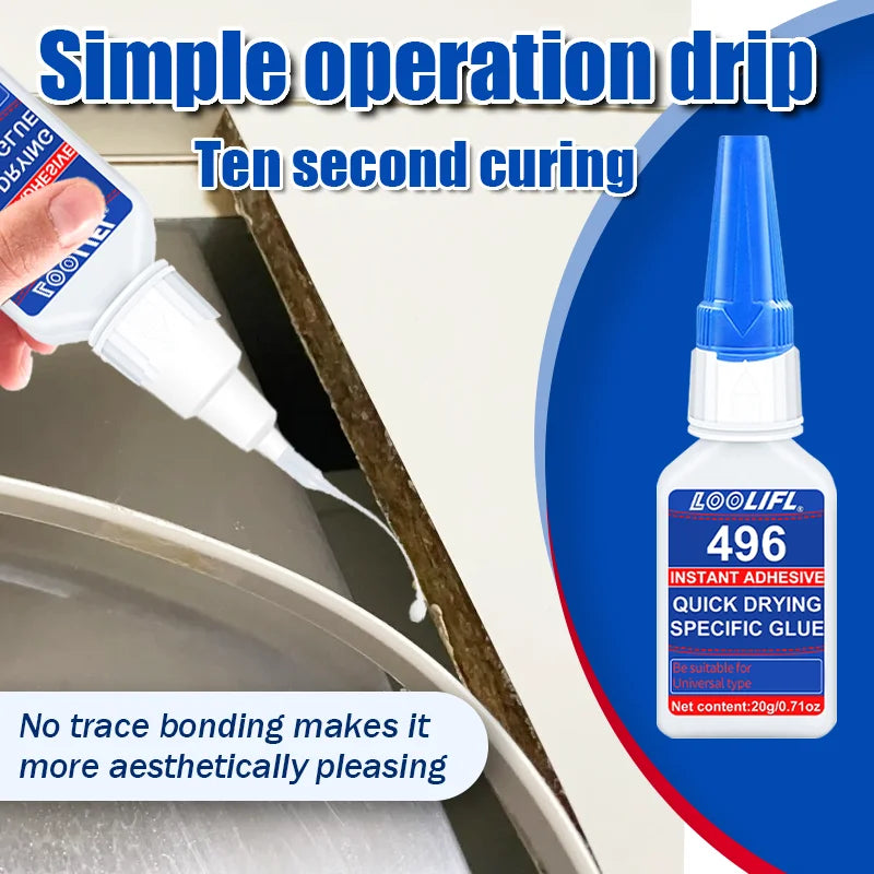 LOOLIFL 496 high strength instant glue, super glue, cyanoacrylate glue, suitable for glass, metal, plastic, wood, rubber, not easy to whiten, long lasting, send glue tube, factory direct, 20ml, 1-3pcs.