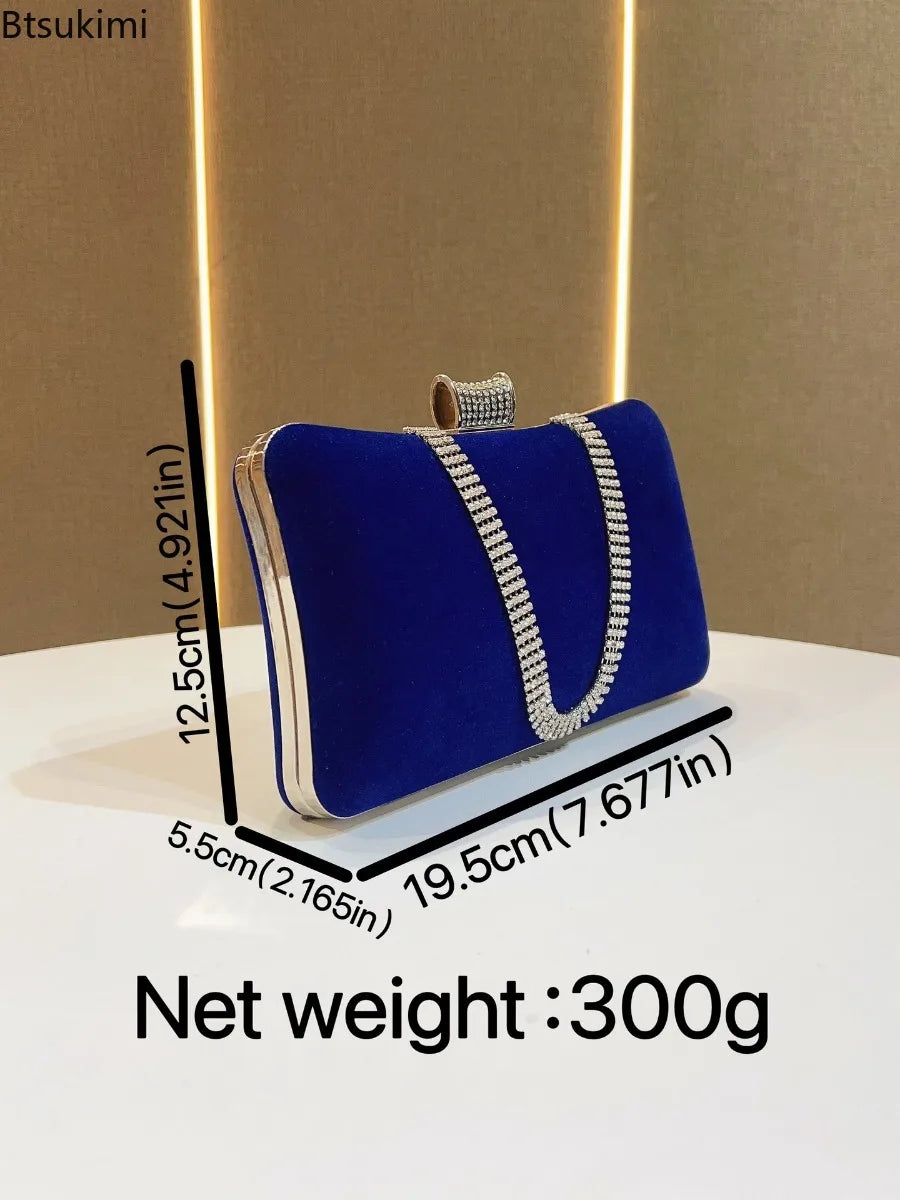 New Women Evening Bags Diamond Luxury Clutch Bag Vintage Velvet Diamonds Party Ladies Elegant Chain Shoulder Bag Handbags Purses