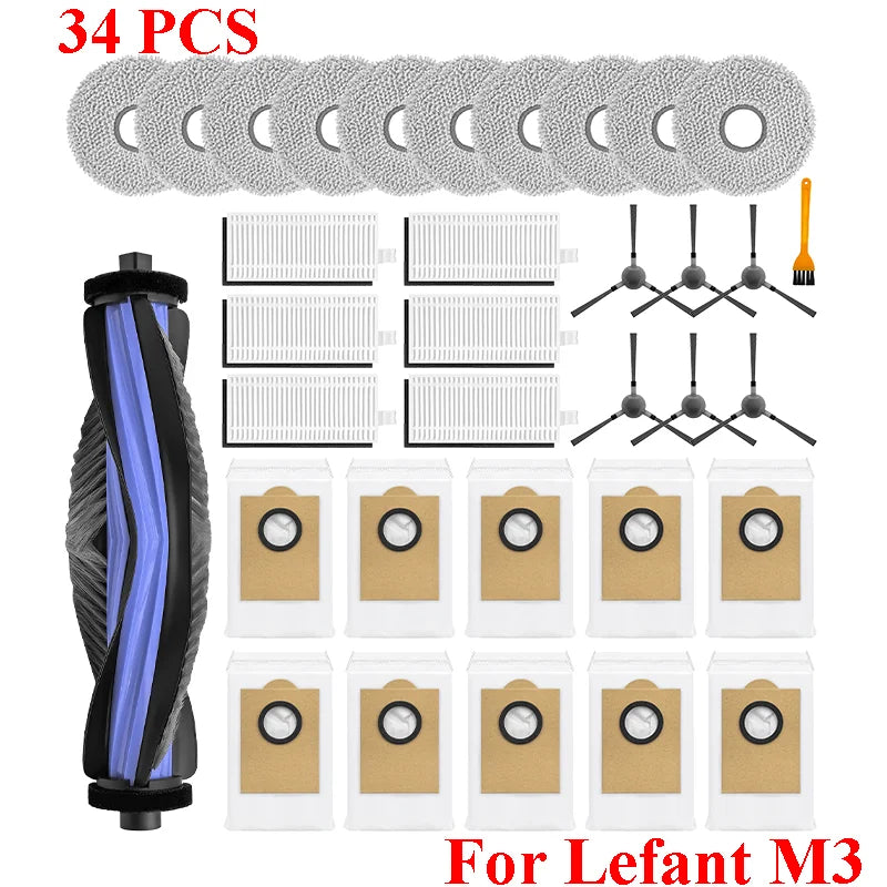 Accessories For ( Lefant M3 / M3 MAX / M3L ) HEPA Filters Robot Vacuum Cleaner Main Side Brush Mop Cloth Pads Dust Bags