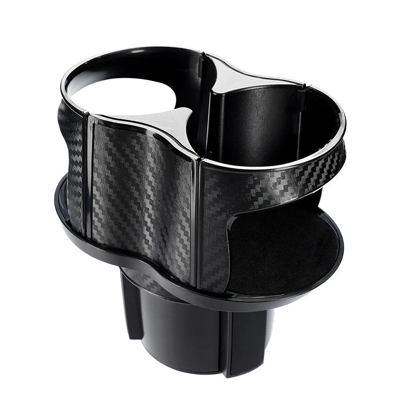 Car Dual Cup Holder Expander - 1-to-2 Design, Carbon Fiber Style, Universal Auto Cup Storage Rack for Drinks & Mugs