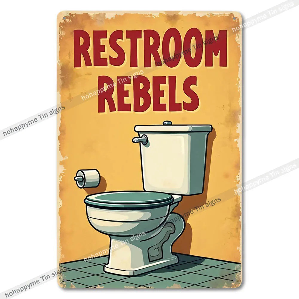 Retro Metal Tin Bathroom Signs Wall Decor for Home Restroom Vintage Toilet Humor Art Unique Gift Ideas