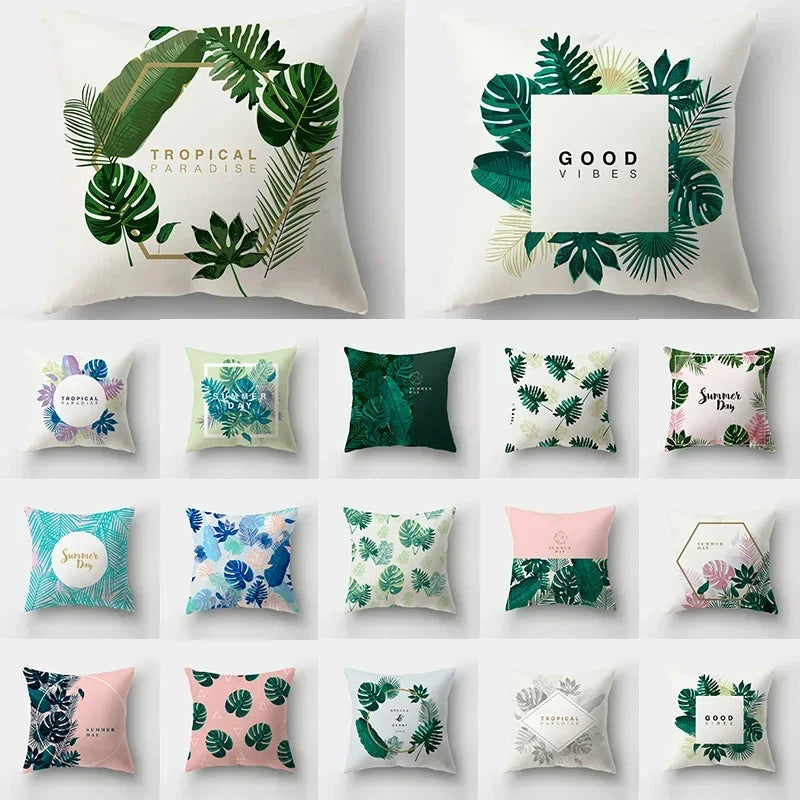 Fresh Summer Leaves Double-sided Printed pillow cover Short plush Suitable living rooms bedrooms sofas throw cushion cover